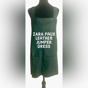 ZARA BASICS: Green Faux Leather Jumper Dress with Pockets: Size: Medium